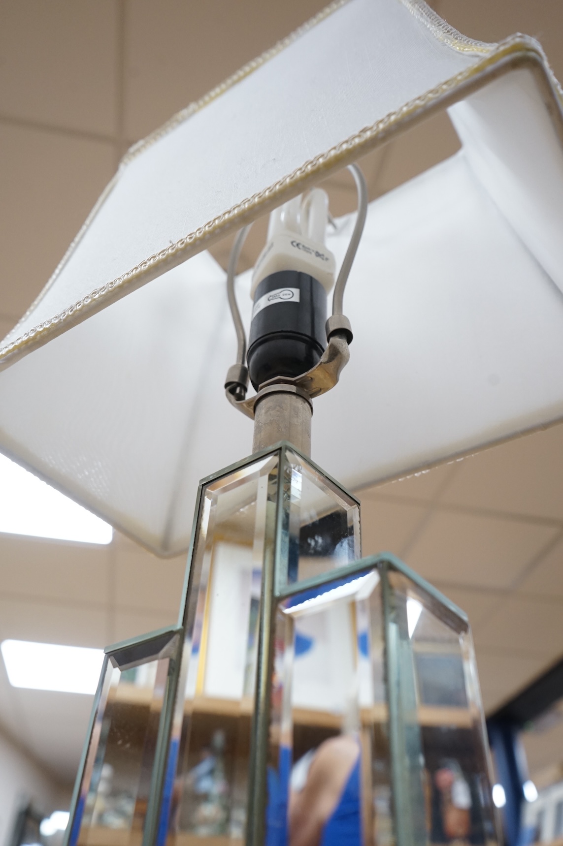 A modern mirrored table lamp and shade, 63cm total
